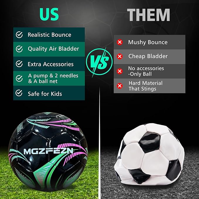 Youth Soccer Ball Size 4, Kids Outdoor Play Game Training Practice Soccer Ball for Teen Boy Girl Indoor Outdoor with 1 Pump 1 Net Bag and 1 Gift Box