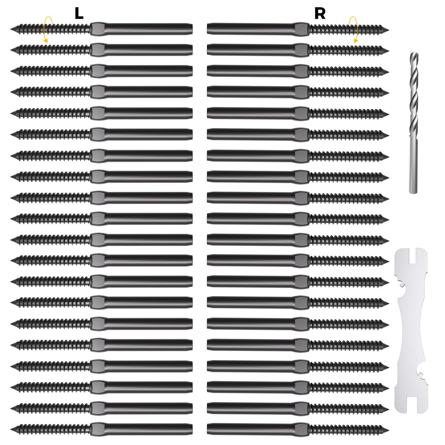 WAYSKA 40 Pack Black T316 Stainless Steel Cable Railing Hardware kit, 3/16" Black Right & Left Handed Thread Swage Lag Screws for Wood Post, DIY Deck Cable Railing System, Wrench Included(20 Pairs)
