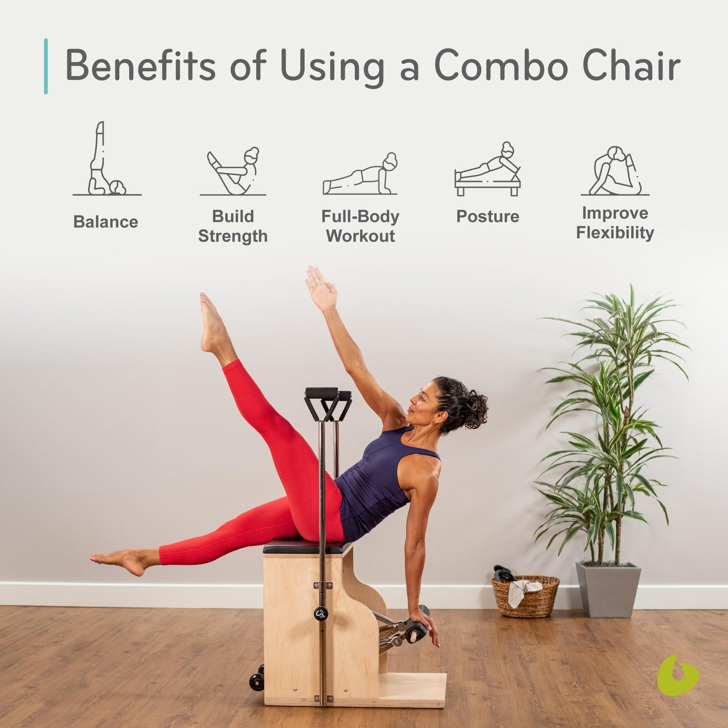 Balanced Body Pilates Combo Chair with Handles, Pilates Equipment for Home and Studio Use