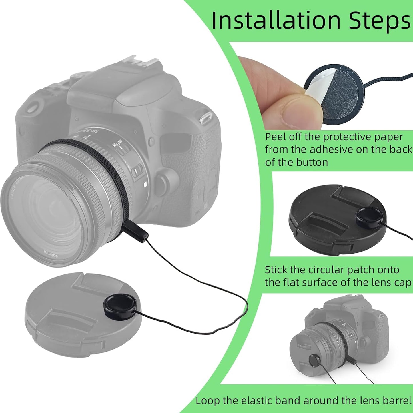 ZNBSIXP 5 Pack Lens Cap Leash,Lens Cap Tether,Lenses Caps Keeper with Elastic String,Camera Caps Holder for Canon Nikon