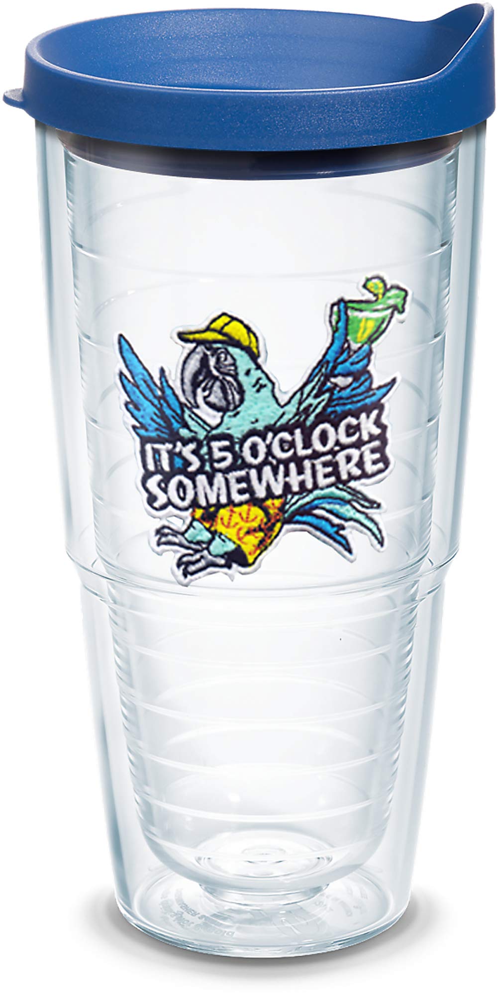 Tervis Margaritaville - It's 5 O'Clock Somewhere - Red Parrot Made in USA Double Walled Insulated Tumbler Travel Cup Keeps Drinks Cold & Hot, 24oz, Clear