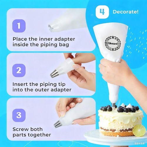 GleeAnt Reusable Cotton Piping Bags Set | 6-Piece Large Icing Tips & 16-Inch Pastry Bags for Cake Decorating
