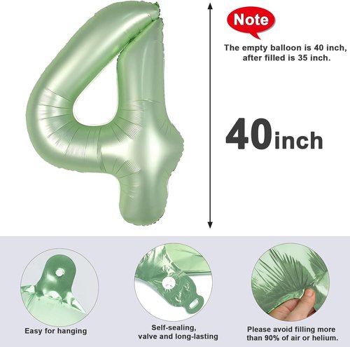 40 Inch Olive Green Number Balloon - Large 4 for Birthday Parties & Graduations