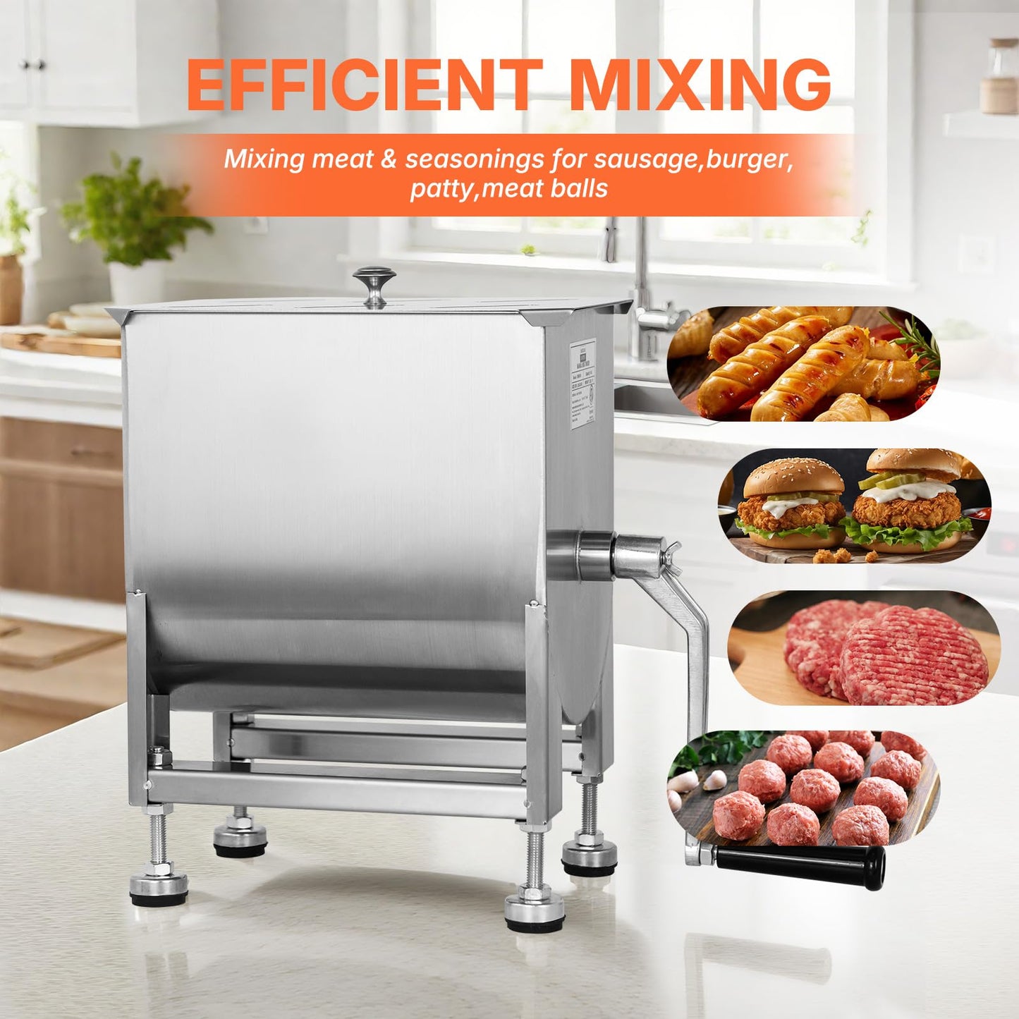 Hakka Manual Meat Mixer 15lb/7.5L, 10L Stainless Steel Updated Commerial Food Mixer for Meat and Seasonings, Sausage, Burger, Patty