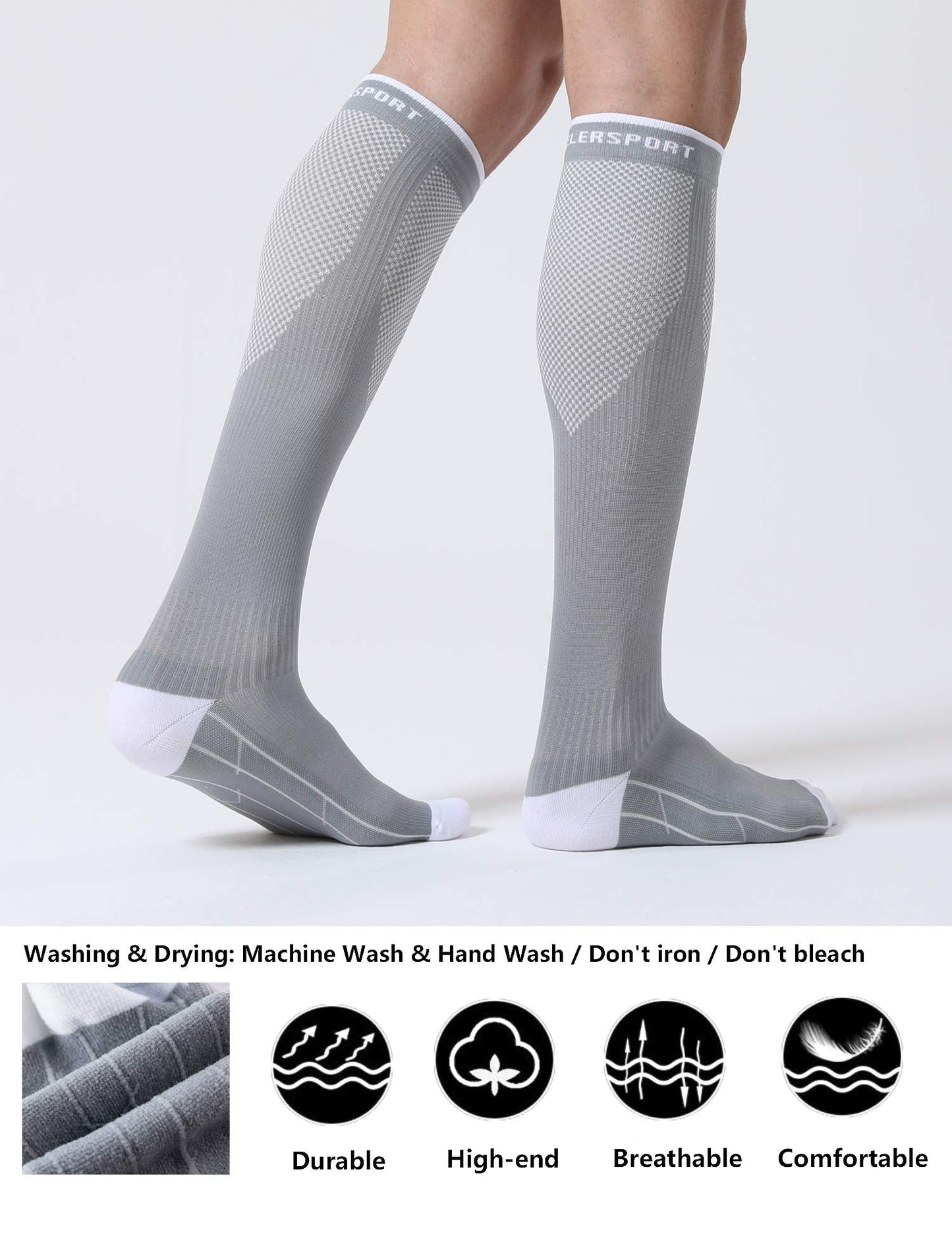 CS CELERSPORT 3 Pairs Compression Socks for Men and Women Running Support Socks Gifts for Men, Black + White + Grey, Large/X-Large
