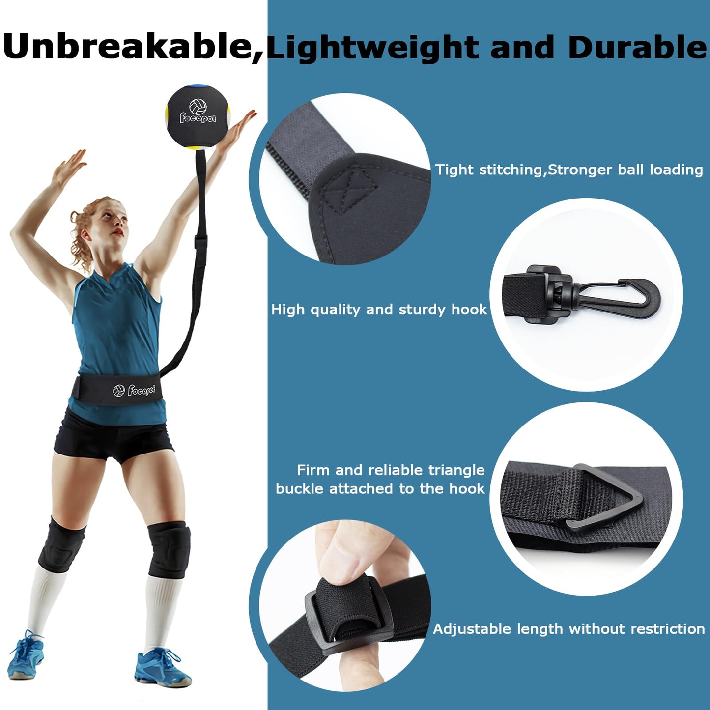 focopot Volleyball Training Equipment Aid,Solo Volleyball Trainer to Practice Serve, Spike, Set and Pass,Perfect Volleyball Trainer Gift for Beginners & Pro