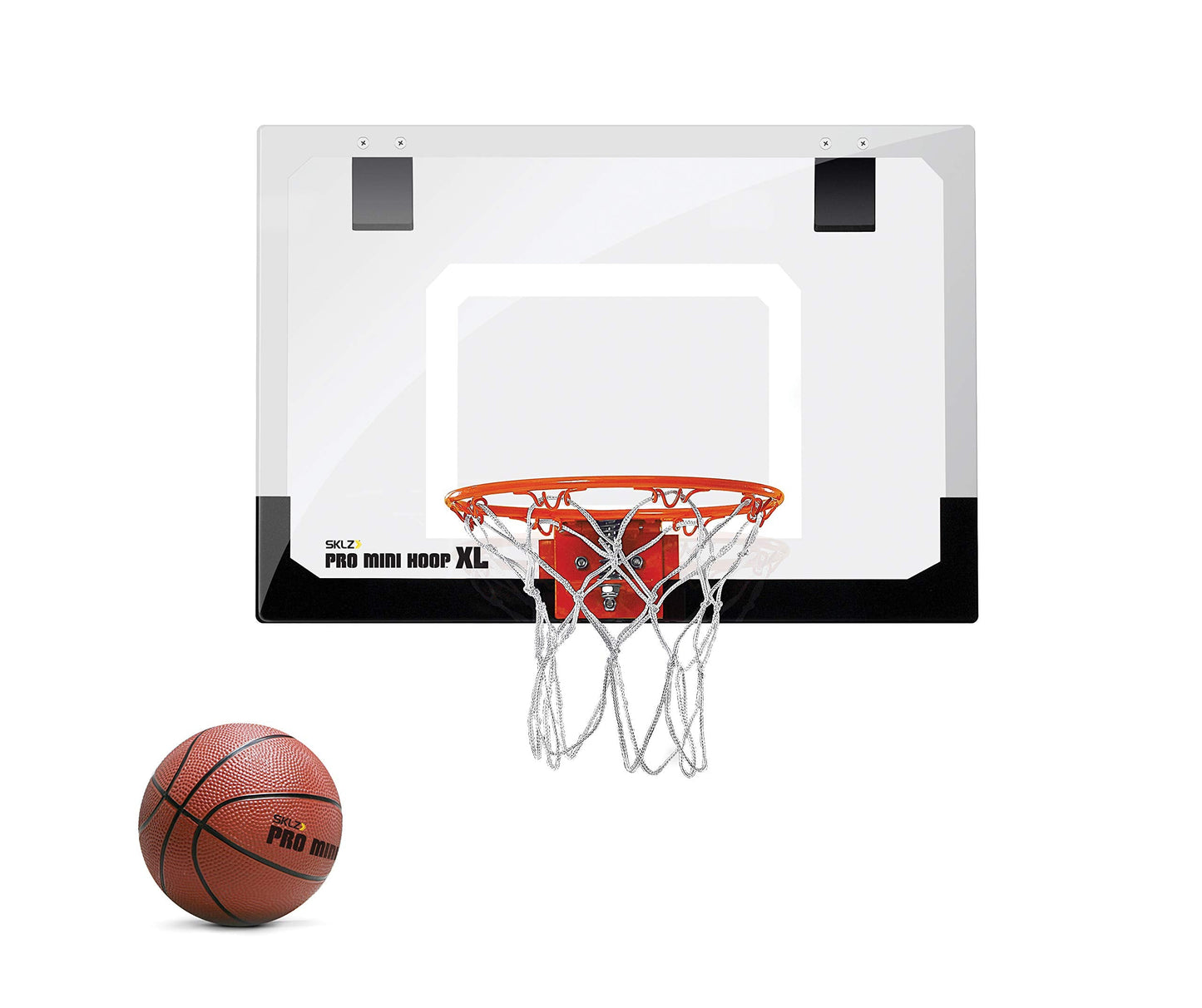 SKLZ Pro Mini XL Indoor Basketball Hoop with Ball, Over the Door, 23 x 16 Inch Shatter-Proof Backboard, Spring-Action Break-Away Steel Rim, Great for Home, Dorm Room, and Office