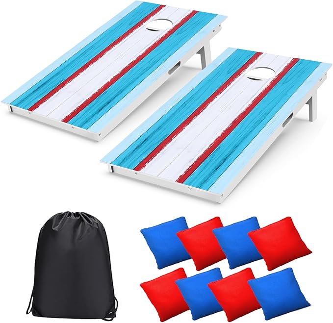 Cornhole Board Set, Regulation Size 4 x 2FT/3 x 2FT Solid Wood Corn Hole Game Set with 8 Bean Bags,2 Cornhole Boards and 1 Carry Bag for Outdoor Beach Toss Games Competitions