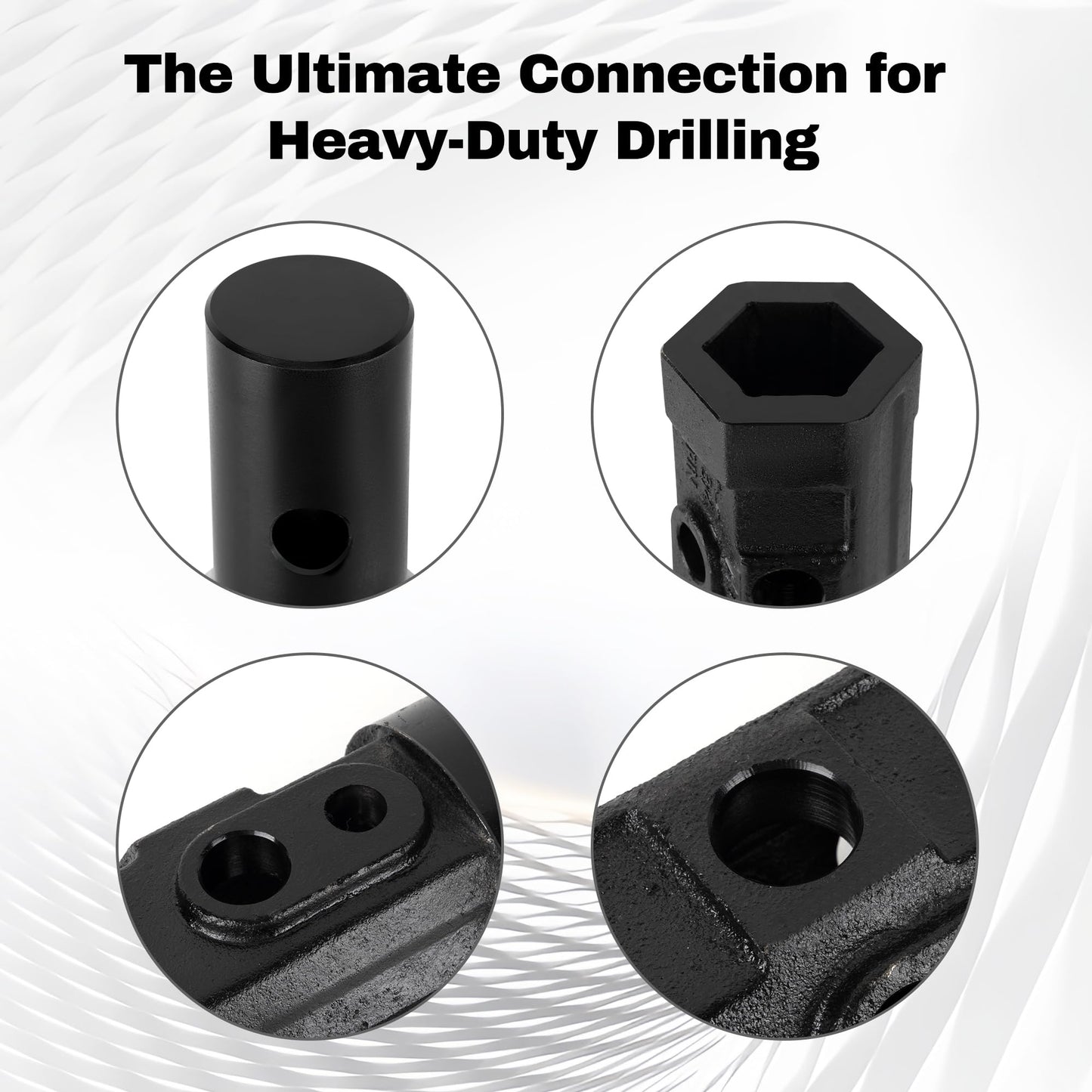 2" Female Hex to 2-9/16" Male Round Auger Adapter Heavy-Duty Auger Coupler Welded Drive Converter for Skid Steer, Tractor, Post Hole Digger & Earth Auger Bit, Fits 3/4" or 7/8" Pins