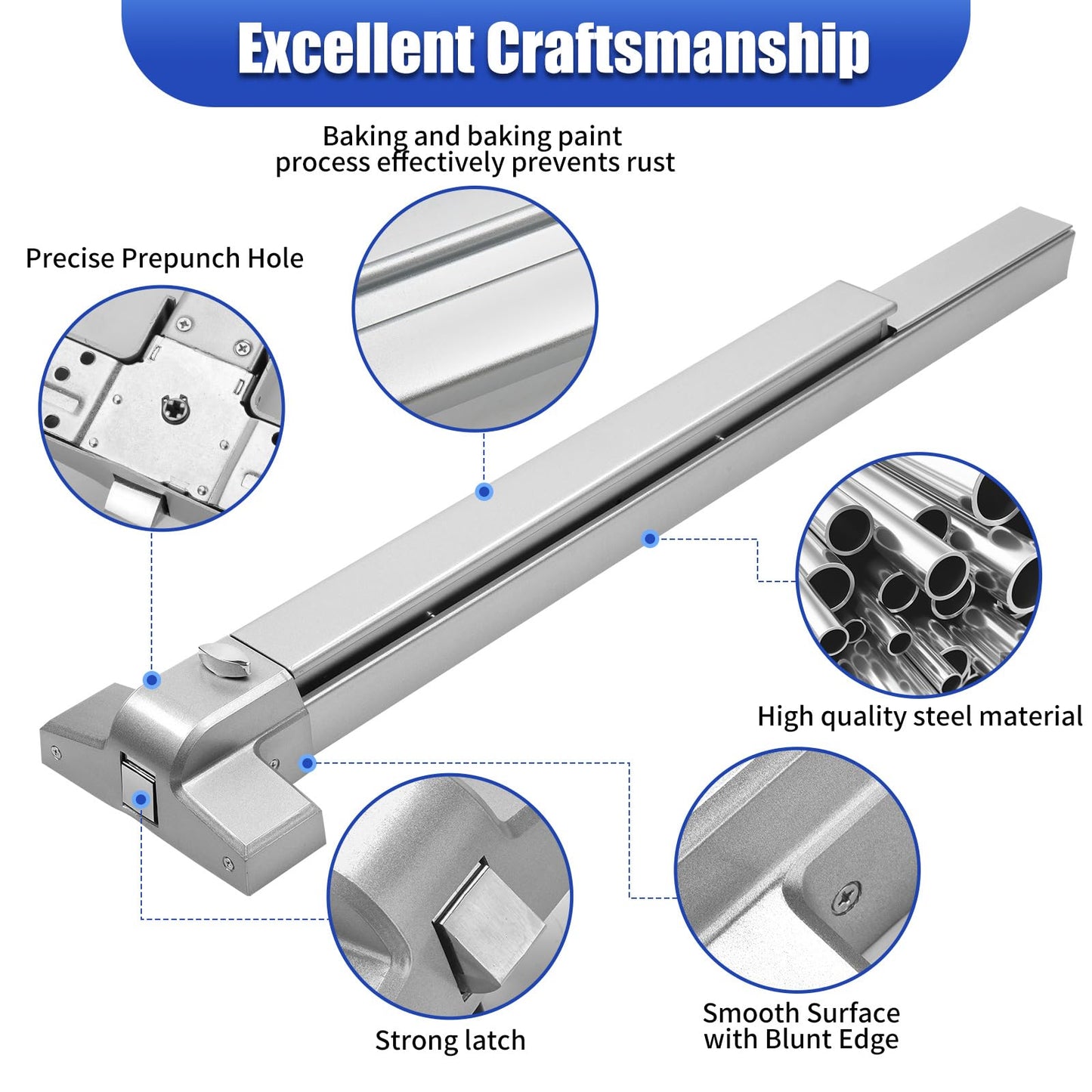 suermany 31.5”/80cm Stainless Steel Commercial Door Push Bar Panic Exit Device with Exterior Lever Handle - Fits 30"-37" Wood & Metal Doors