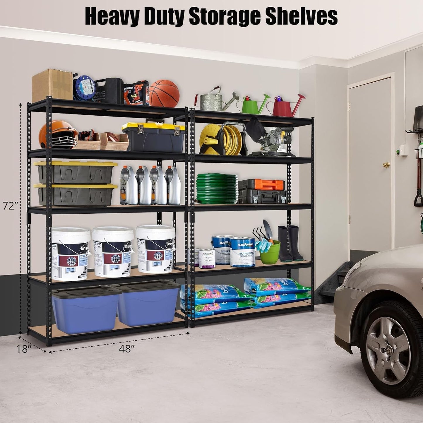 GarveeHome Heavy Duty Storage Shelves - 5 Tier 48 * 18 * 72 in, Adjustable Garage Storage Shelving, Metal Storage Utility Rack Shelf Unit