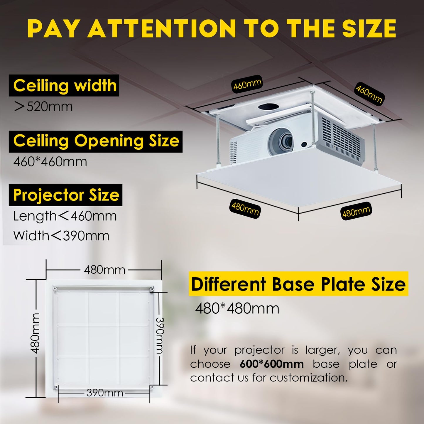 CGOLDENWALL 39" Ultra-Thin Hidden Projector Lift Motorized Projector Mount Adjustable, 44lbs Max Load, Remote Control, 18.9 * 18.9" Baseplate Customizable (Running Distance: 100cm/ 39.37")