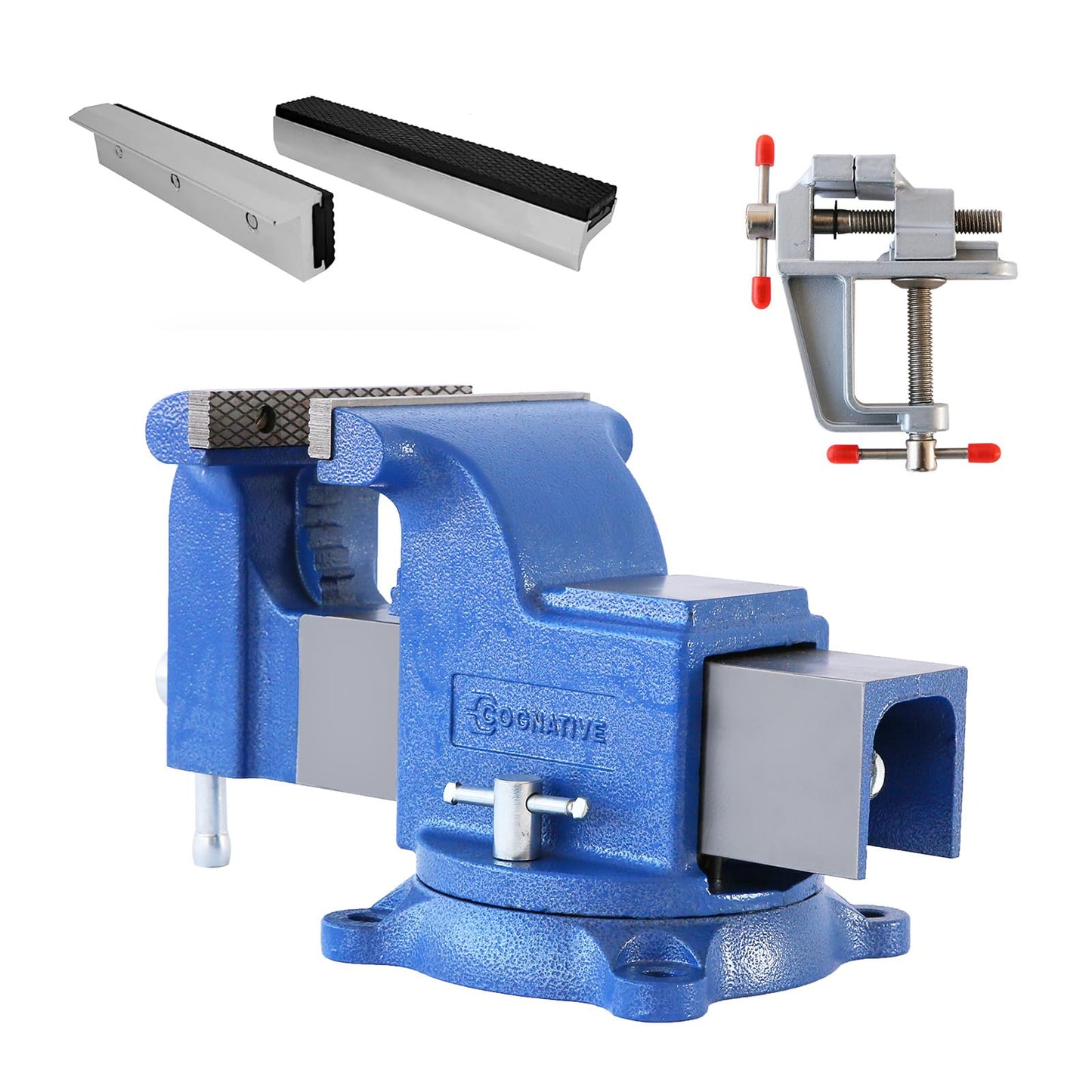 COGNATIVE 6" Heavy-Duty Bench Vise Set Ductile Iron Bench Vise 6 Inch Include Mini Bench Vice Clamp and 6" Vise Jaws