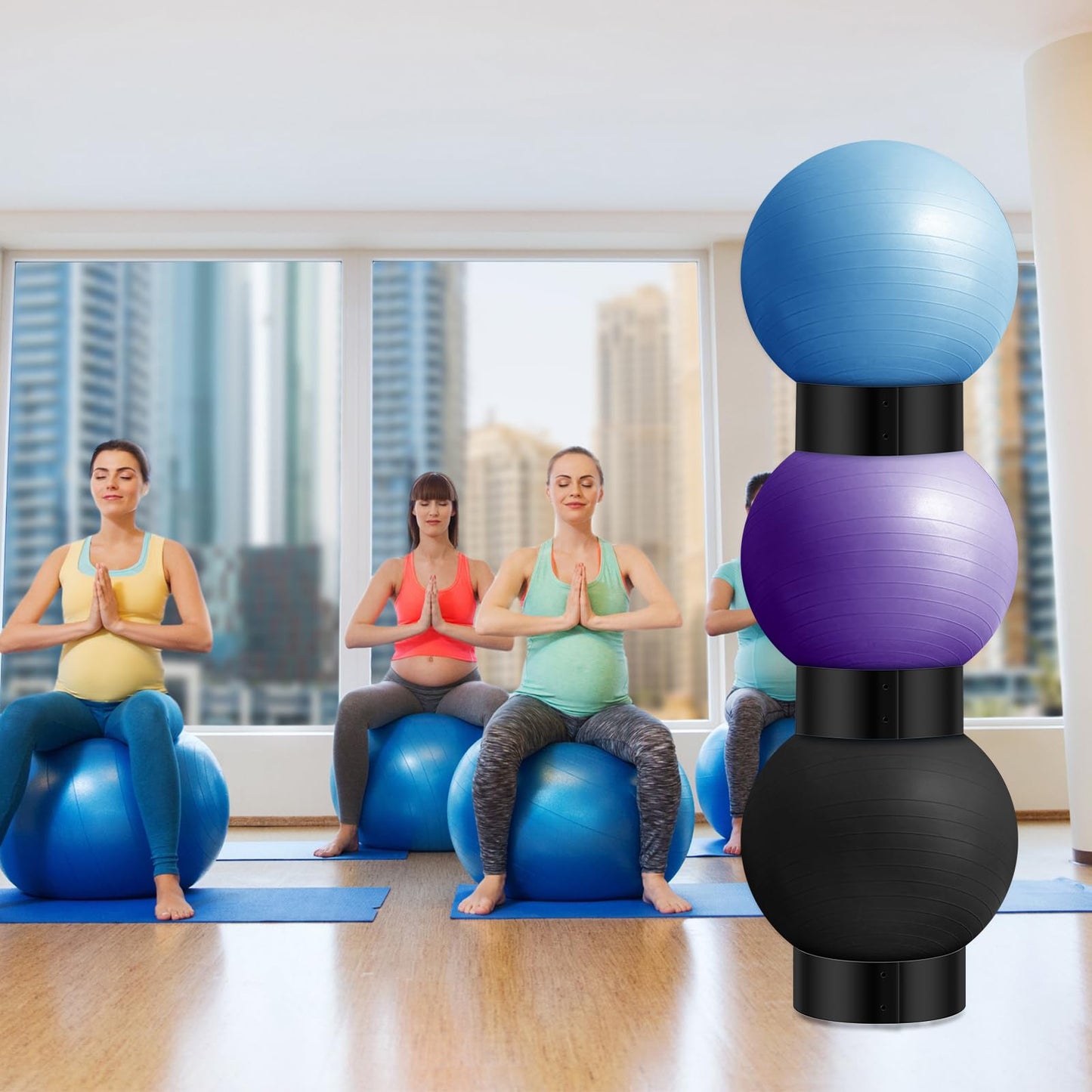 Wenqik 3 Pcs Exercise Ball Stand Holder 14.5 Inch Plastic Yoga Ball Base Stability Fitness Display Stand Medicine Therapy Carrier Storage Stackers(Black)