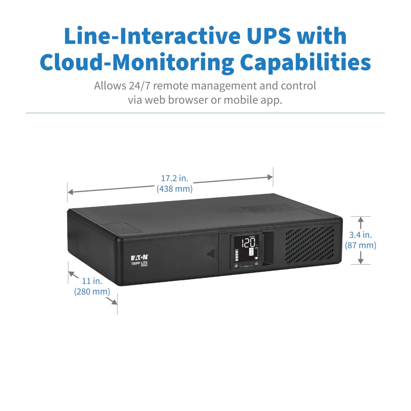 Tripp Lite Eaton Series SMART1500LCDXNC Cloud-Connected 1500VA Rack Mount UPS Battery Backup, Online Remote Management & Monitoring, 1050W 120V, 10 Outlets, Extended Run, 2U Rackmount, 3-Year Warranty