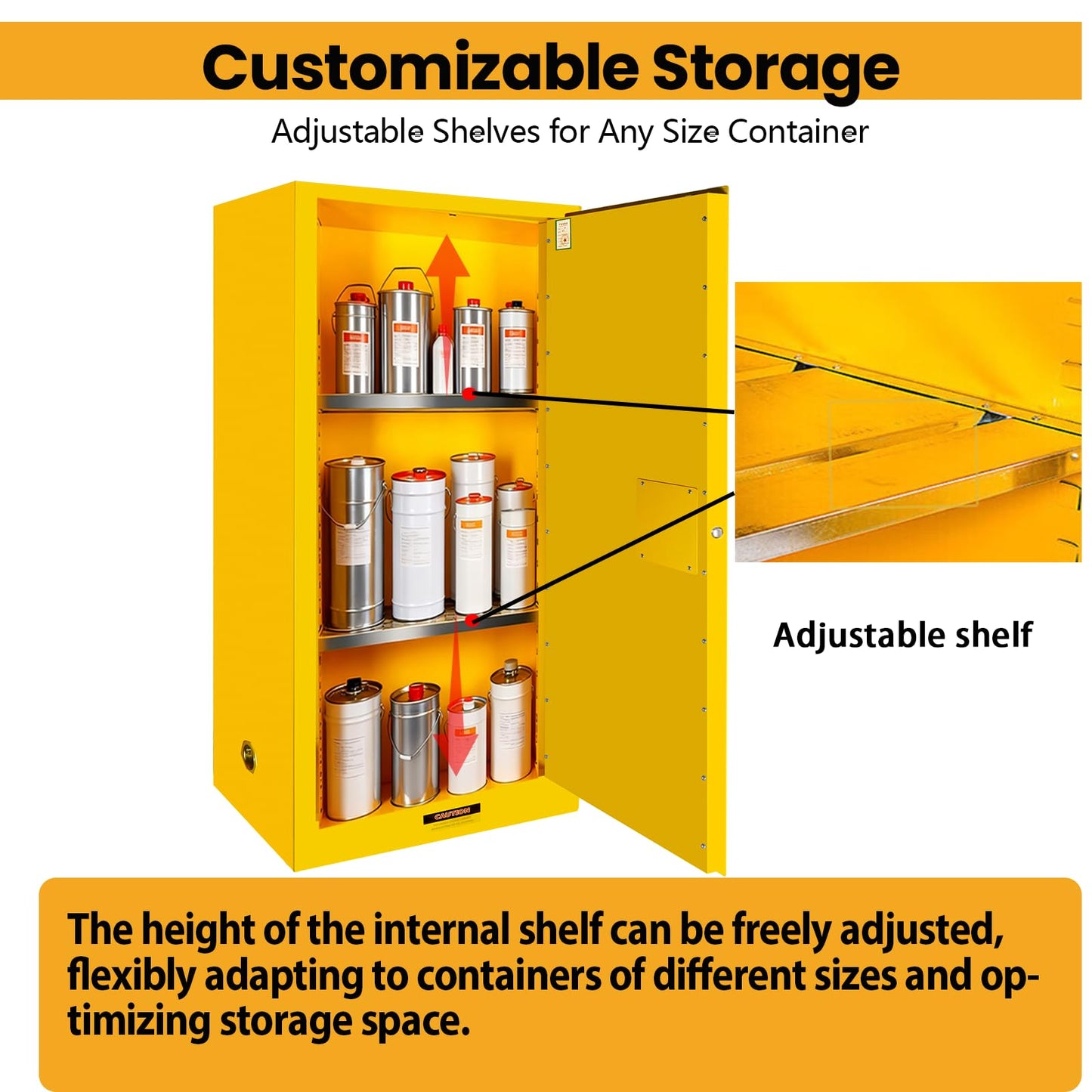 POWKOL 66 Gal Fireproof Flammable Storage Fireproof Cabinet, Galvanized Steel Material with Adjustable Shelf and Locks