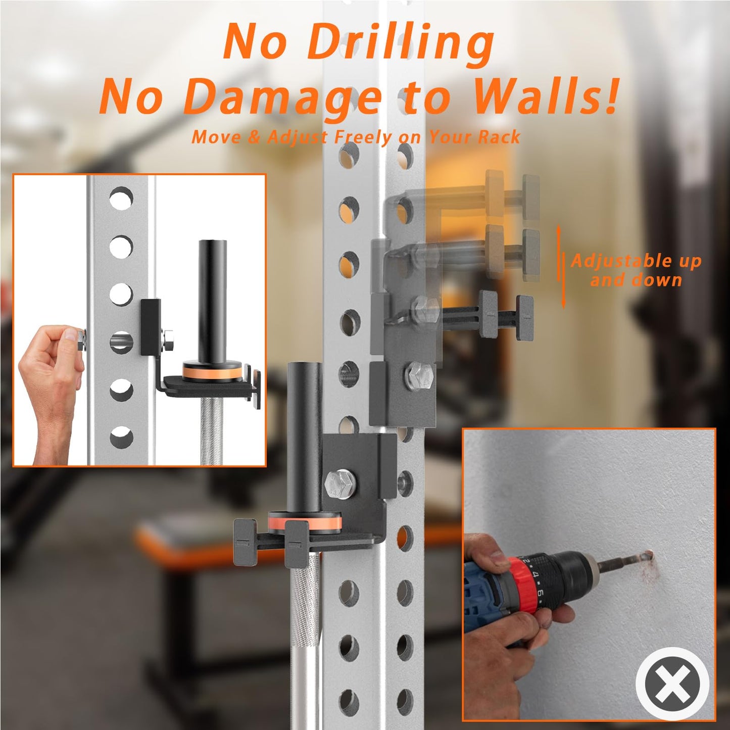 Barbell Holder for 2x2'' Power Racks, No Drilling Required – Heavy-Duty Steel Barbell Storage Rack with Protective Padding, Fits 5/8''-1'' Holes – Secure & Space-Saving Gym Equipment Organizer