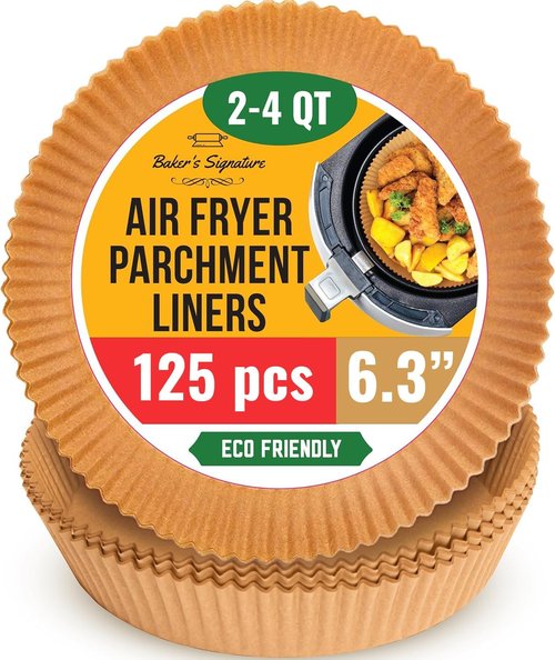 Baker's Signature Air Fryer Liners - 125 Pcs Non-Stick Parchment Paper for 2-4 Qt Air Fryers
