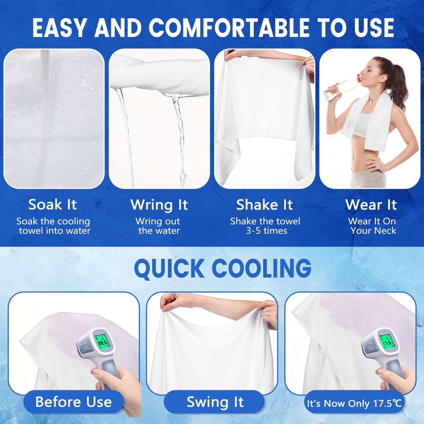 Hosuly 300 Pack Cooling Towels Bulk 40 x 12 Inch Large Chilly Breathable Sweat Sports Cold Towels Sublimation Microfiber Ice Neck Rag for Hot Weather Workout Gym Team Gift (White)