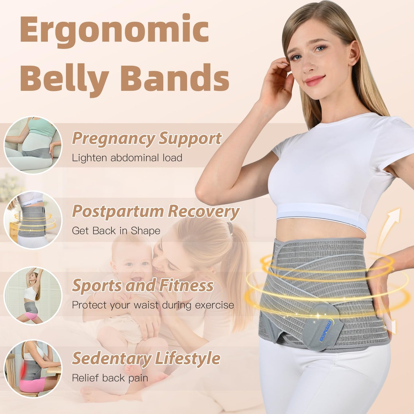 Abdominal Binder Post Surgery Postpartum Belly Band, C-section Belly Binder, Girdle for Postnatal, Adjustable Belly Wrap, Stomach Compression Hernia Belt For Men or Women After Pregnancy, Hysterectomy