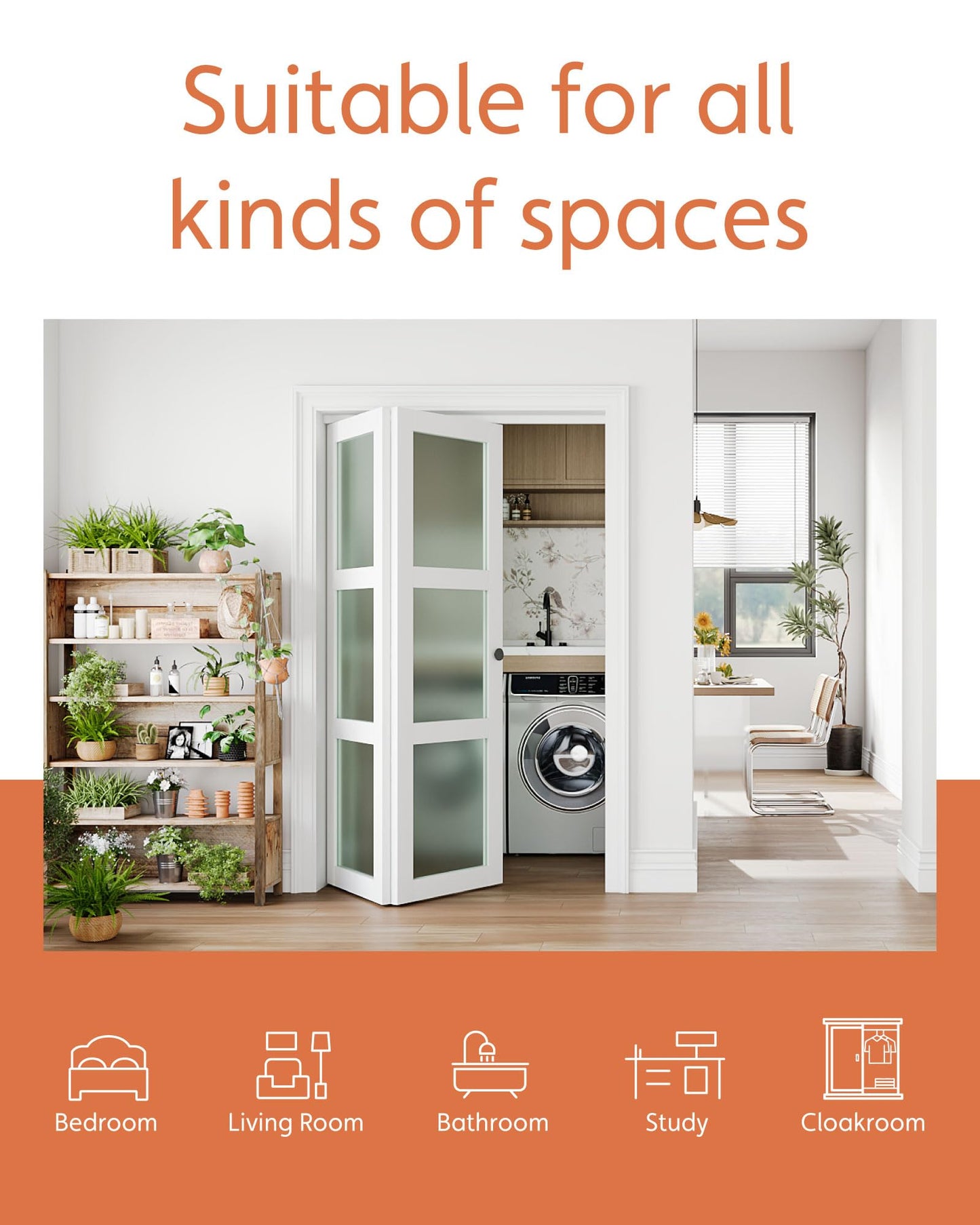 Bifold Closet Doors for 36"x 80" Opening, Tempered Frosted Glass Accordion Barn Door with Concealed Hardware Kit Included, Closet Door for Water-Proof PVC White Surface, Easy Install