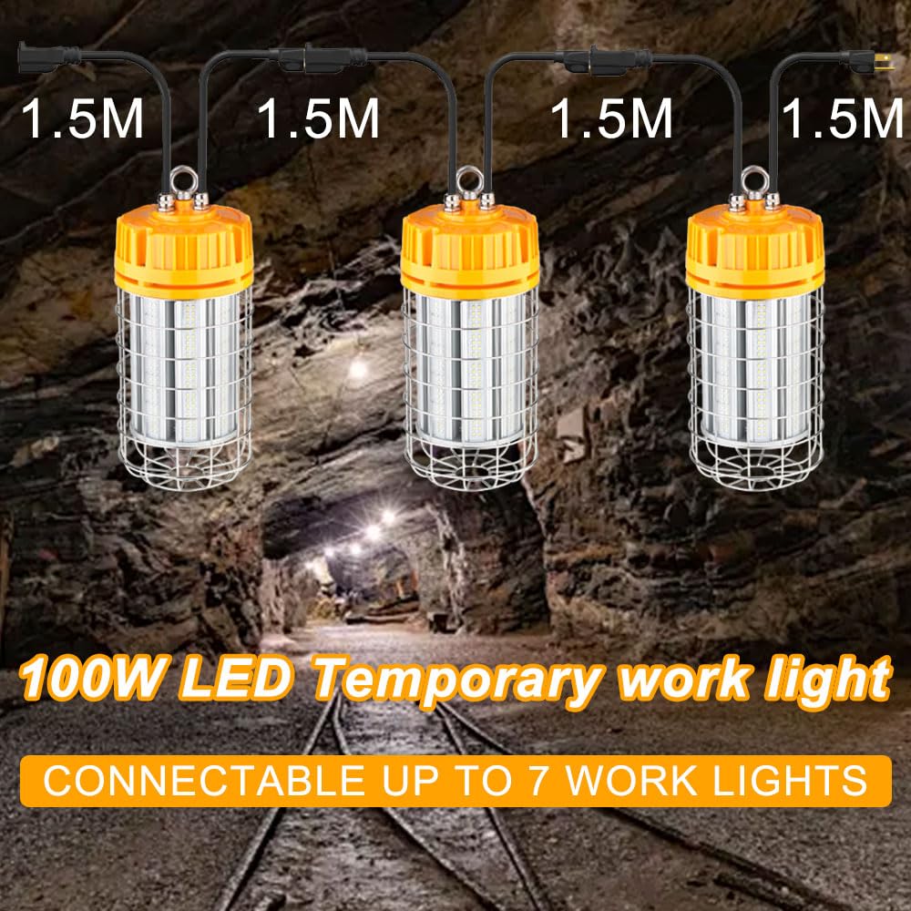 100W Led Temporary Work Light Linkable 100-277VAC,DW 5000K,IP65 Waterproof,Work Temp Lights for Damp Location Outdoor Indoor Area Lighting(100w)