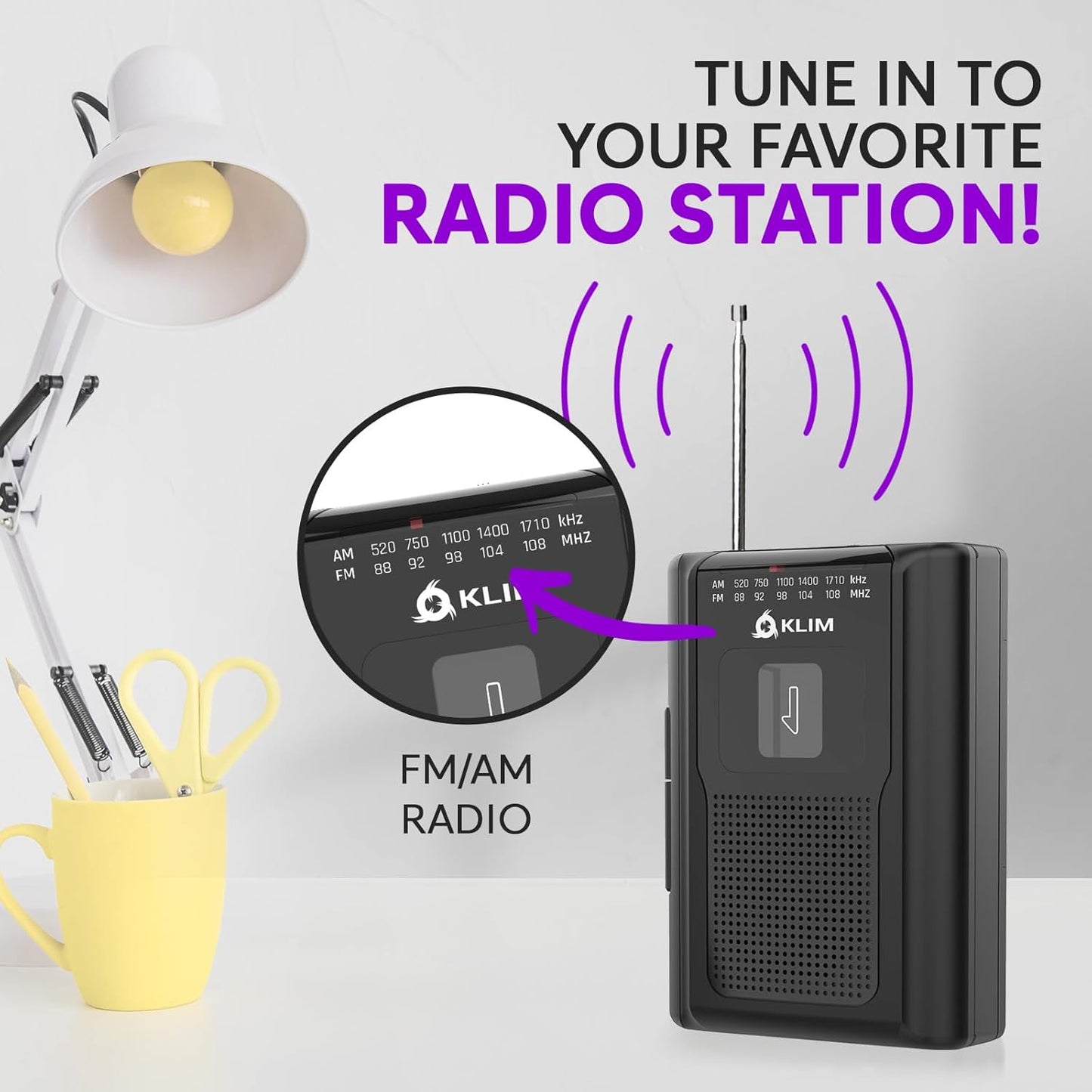 KLIM K8 Cassette Cassette Cassette Tape Player Portable + Recorder + NEW + AM/FM Walkman Player + Built-in Microphone