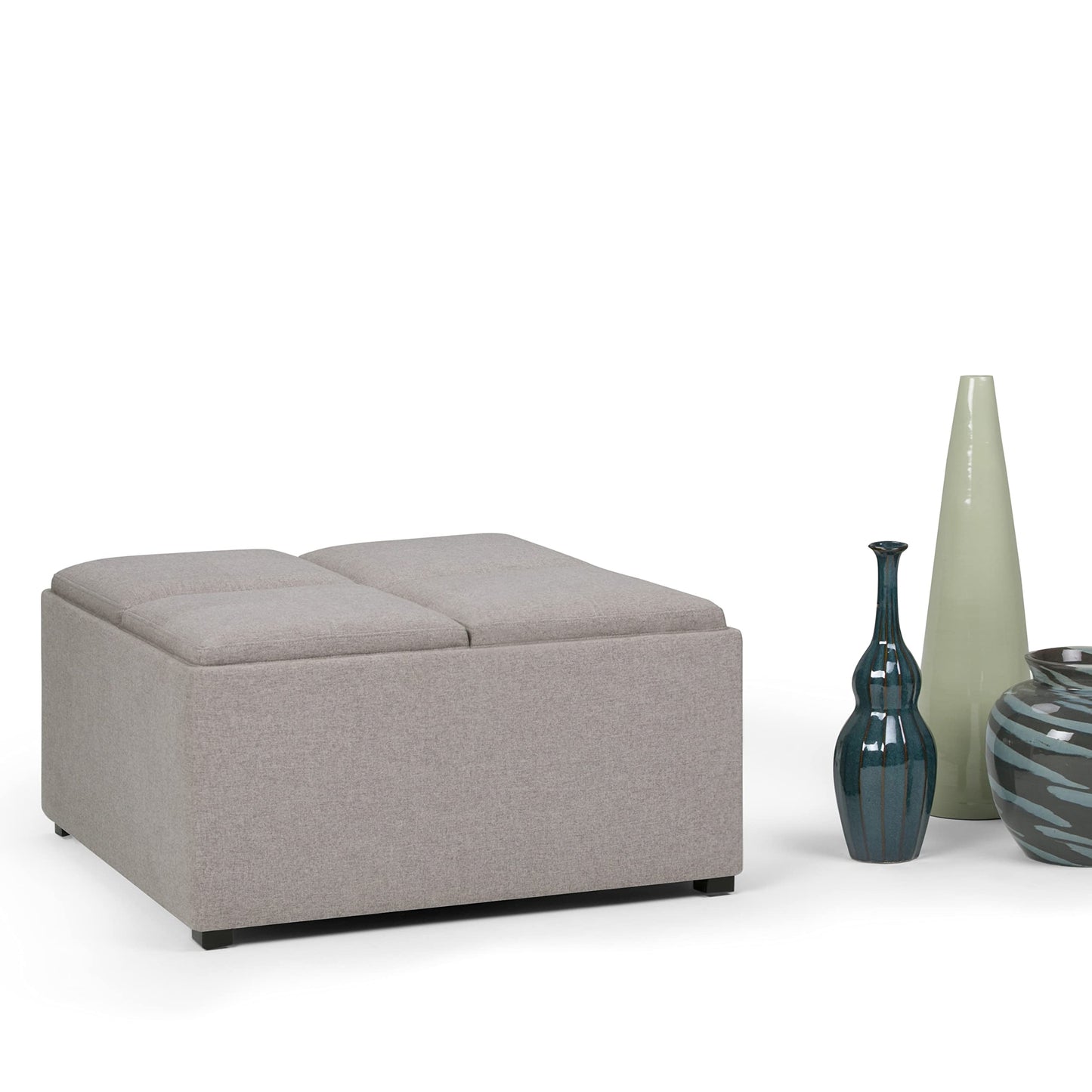 SIMPLIHOME Avalon Wide Contemporary Square Coffee Table Storage Ottoman, Cloud Grey, Table Ottoman