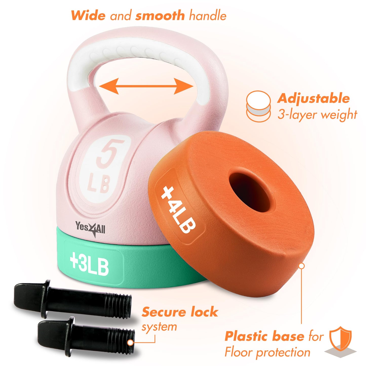 Yes4All Adjustable Kettlebell Weights Set for Women Strength Training, Kettlebells Workout Equipment for Home Gym 12lbs - Pastel