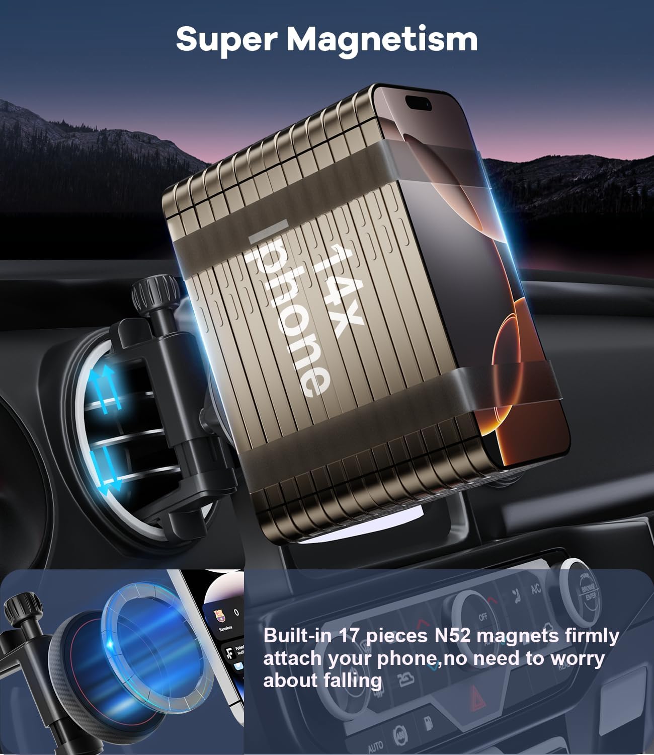 ALAFLY JL(2018-2025) (2020-2024) (2009-2016), 17 16 15 14 13 12 Magnetic Round Vent Car Phone Holder for Jeep Wrangler