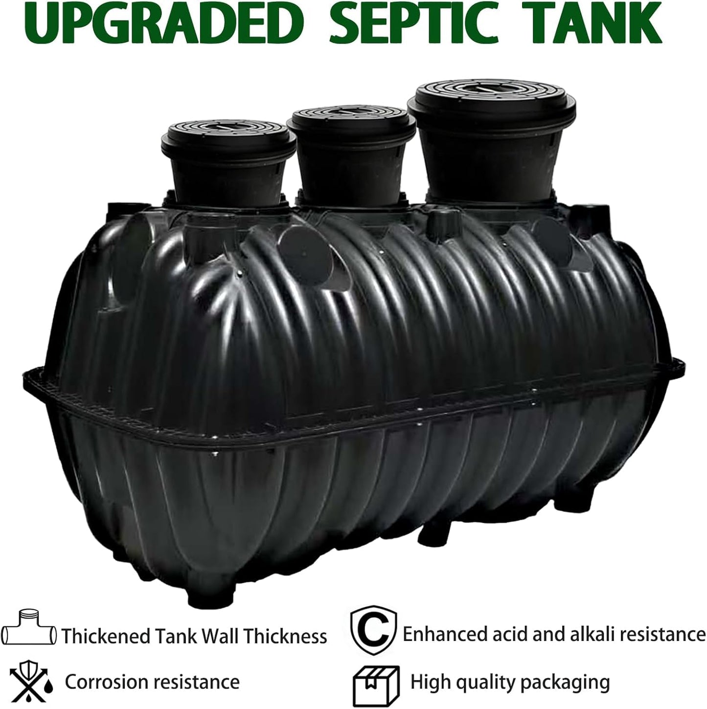264gal Underground Septic Tank Kit Plastic Septic Tank System,Rectangle Anti Corrosion PP Septic System with Riser and Manhole Covers for 3-5 Persons (264gal)