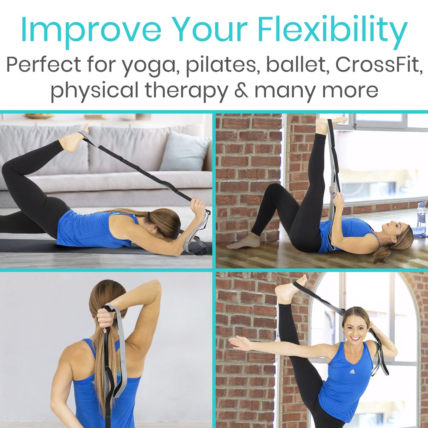 Vive Stretch Strap (75" - 10 Loops) - Leg Stretch Band to Improve Flexibility - Stretching Out Yoga Strap - Exercise and Physical Therapy Belt for Rehab, Pilates and Gymnastics with Guide Book