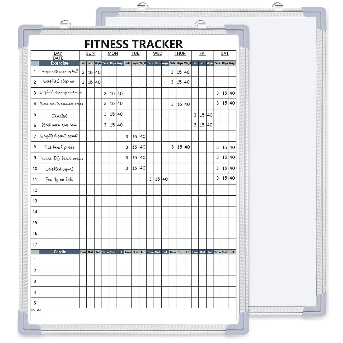 Lincia 18 x 24 Inch Fitness Tracker Whiteboard Workout Calendar for Home Gym Dry Erase Planner Hanging Removable to Do List for Wall Whiteboard with Aluminum Frame for Gym Program(Style B)
