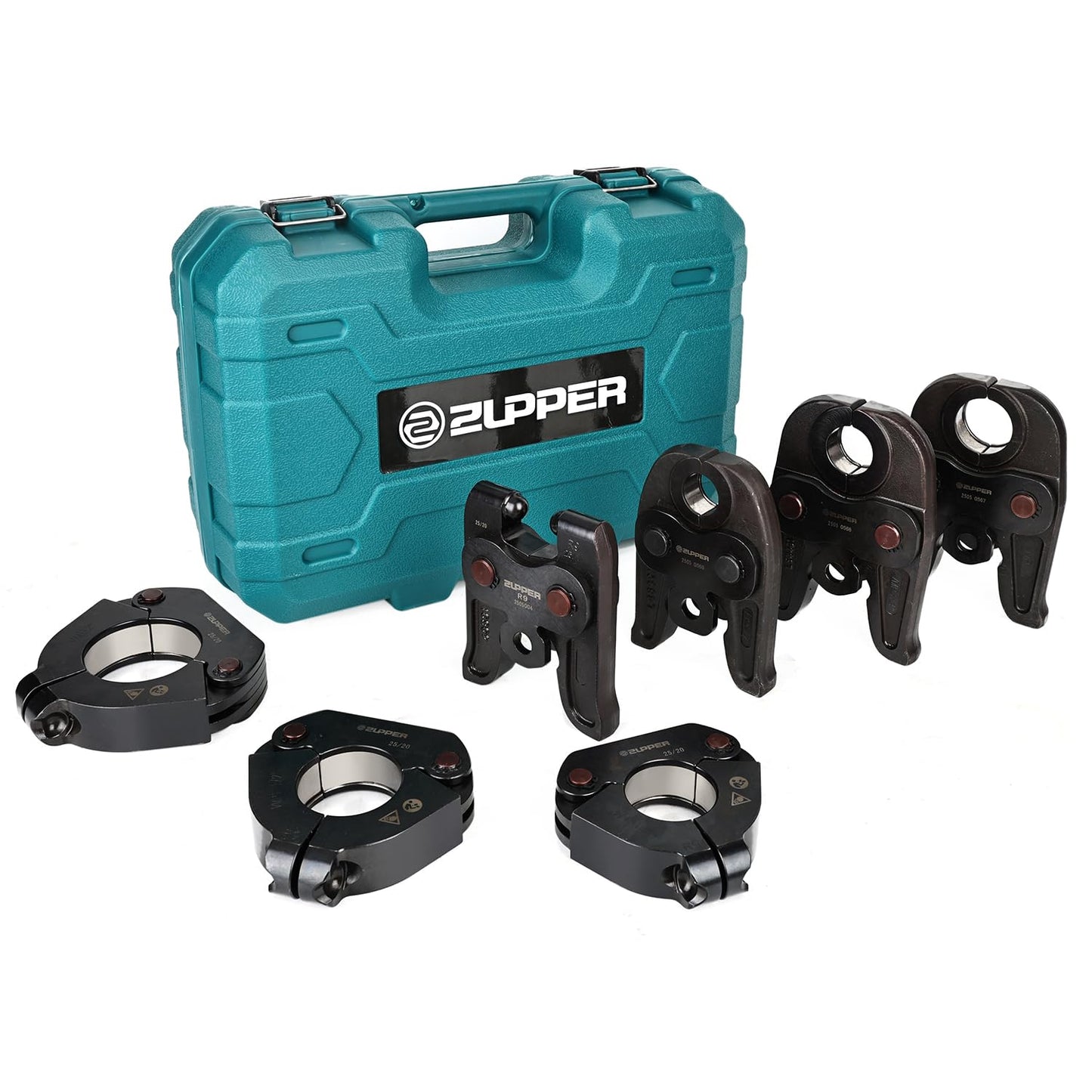 ZUPPER MegaPress Jaws, 1/2" to 2" Standard Pressing Jaws and Rings Kit for Carbon Steel Pipes, Compatible with Standard Press Tools (32 kN / 7,200 lbs) - with Carrying Case