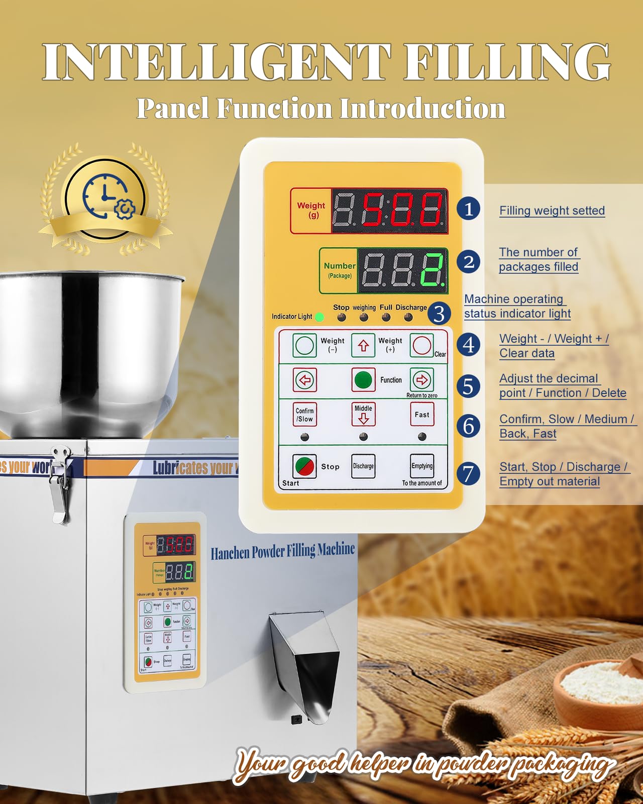 Hanchen Powder Filling Machine 1-50g Particle Weighing Filling Machine Automatic Powder Filling Filler for Tea granules Seeds Grains Powder Glitters with Foot Pedal 110v