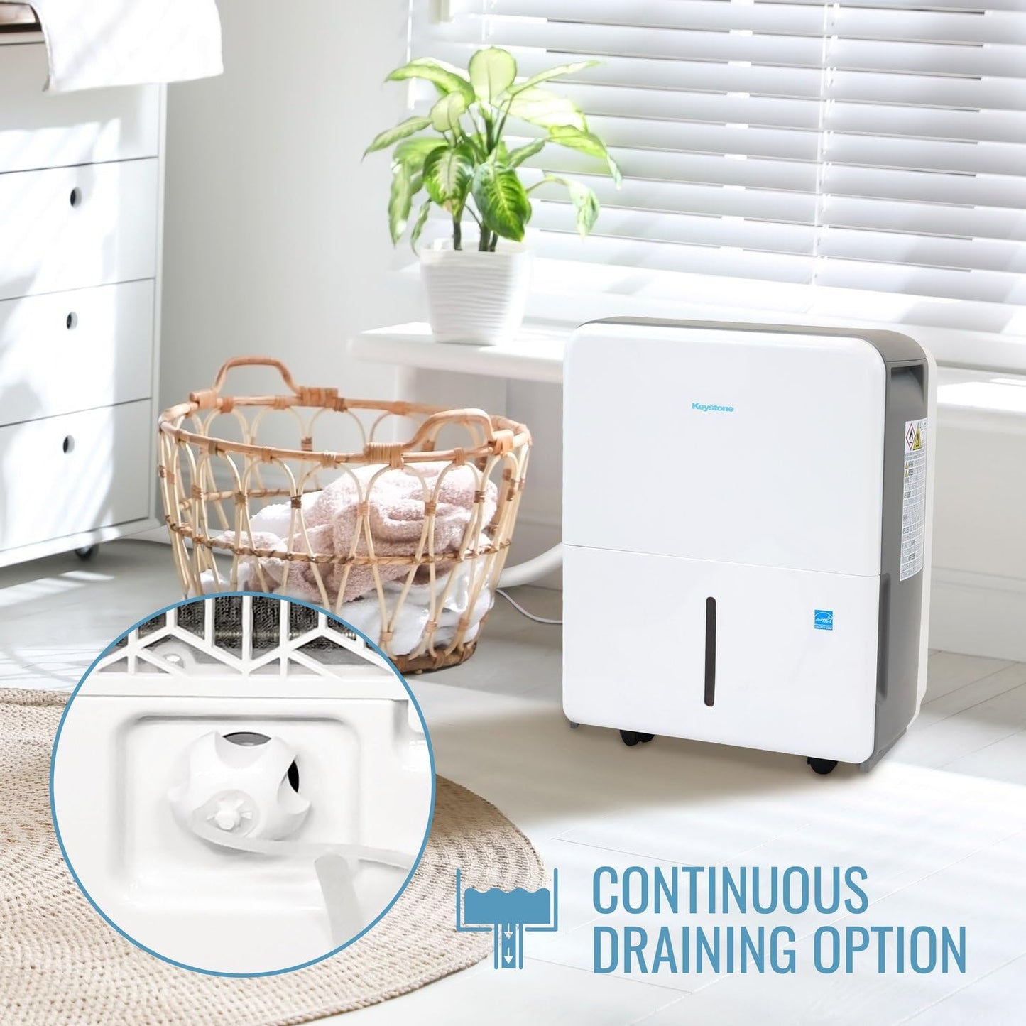 Keystone Energy Star 22-Pint Portable Dehumidifier for Large Rooms up to 1,500 Sq.Ft. with Auto-Shutoff & Timer, Quiet and Moisture Absorber For Basement, Garage, Living Room