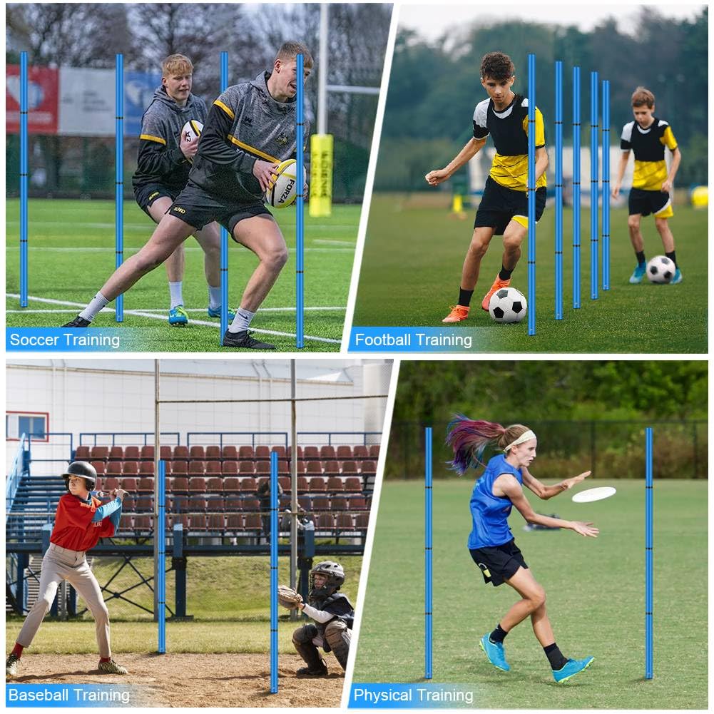 YGORTECH Soccer Agility Training Equipment, Includes 20ft Agility Ladder, 6 Adjustable Agility Poles, 10 Disc Cones, Jump Rope-Speed Training Set for Soccer Football Basketball Athletes Blue