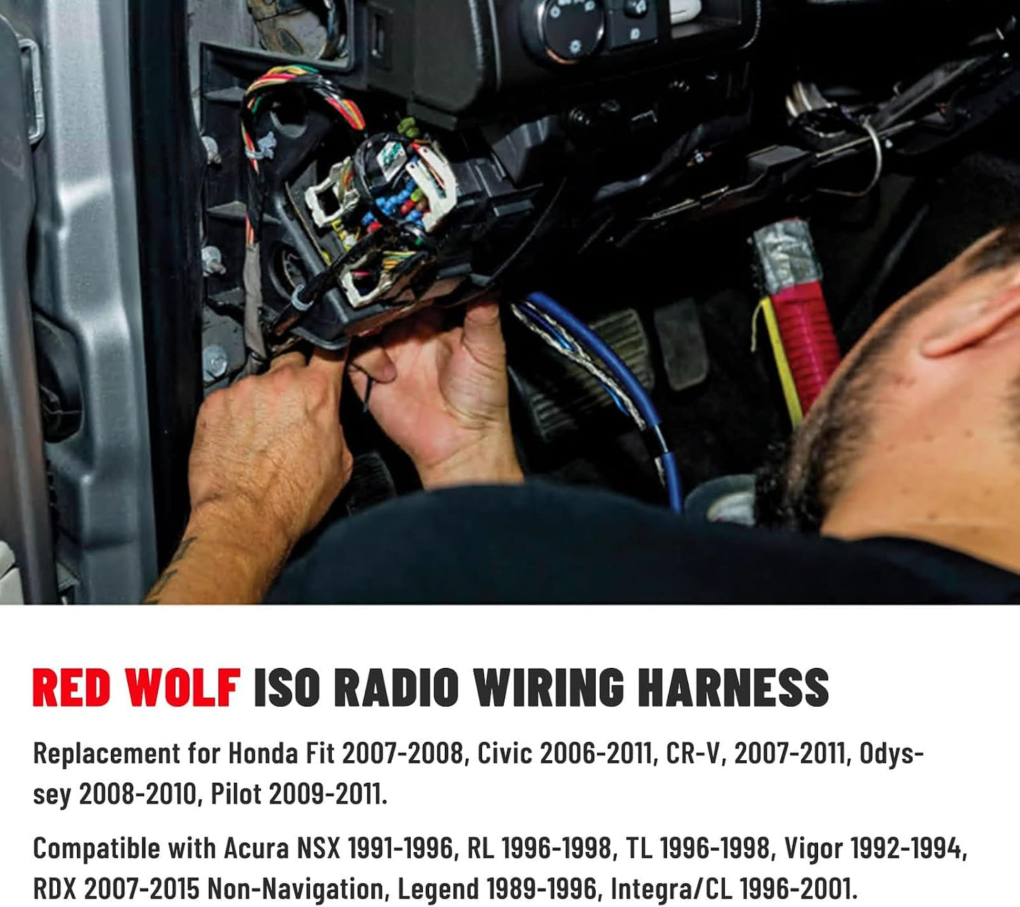 2006-2011, 1996-2001 Plug16 RED WOLF ISO Car Radio Stereo Wire Harness Adapter Compatible with Honda Civic CRV Acura