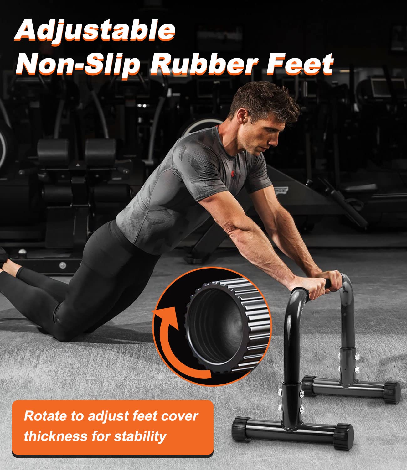 TABEKE Push Up Bar, 12" High Parallettes Bars & Dip Bar With Full-Cover Foam Handles, No Wobbling Calisthenics Equipment For Handstand, L-Sit, Gymnastics, Strength Training Home Gym
