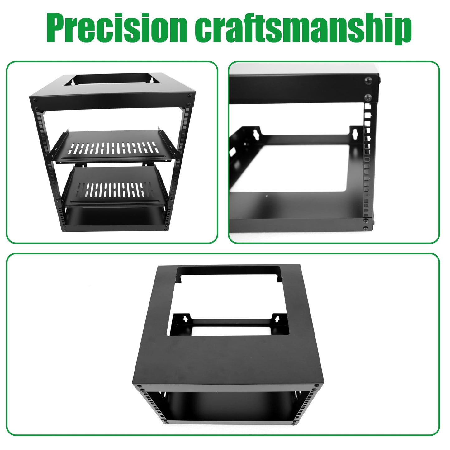 12U Wall Mount Open Frame 19 Inch Server Equipment Rack Wall Mountable Heavy Duty Design - Holds All Networking & AV Gear - Open Frame Includes 2 1U 12in Vented Shelves & Mounting screws(WALL RACK12U)