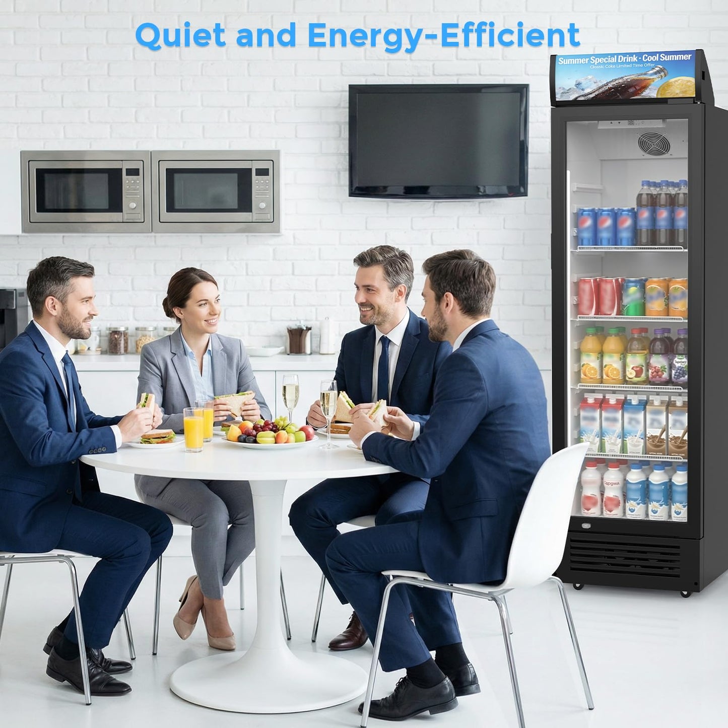 Electactic 9 Cu.Ft Commercial Refrigerators, Display Refrigerator with Double-Tempered Glass Door, Commercial Display Fridge with 4 Adjustable Shelves & LED Light, for Shops, Restaurants, Bars