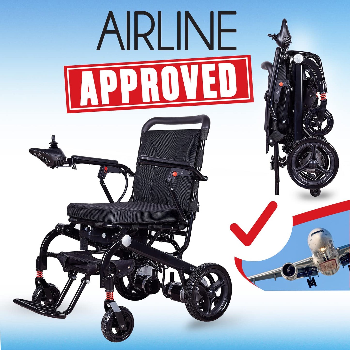 Rubicon DX07 All Terrain Foldable Electric Wheelchairs for Adults - Powerful 500W Motor - 12 mi Cruise Range - Detachable Airline Friendly Battery Supports up to 265 lbs (Black)