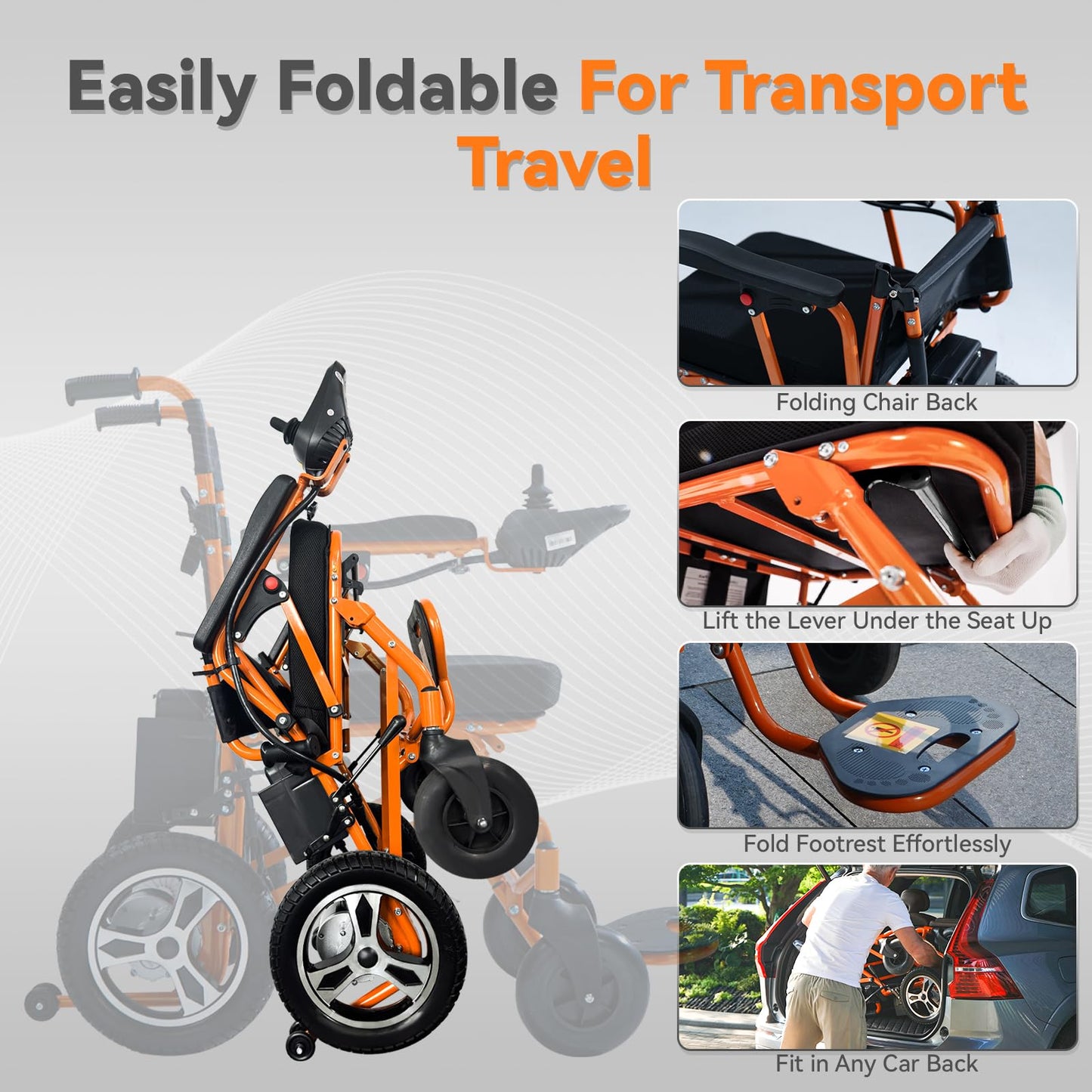 GYMROLLS Electric Wheelchairs for Adults,20 Miles Lightweight Foldable Motorized Wheelchairs Power Portable Wheelchair,500W Motor,Silver