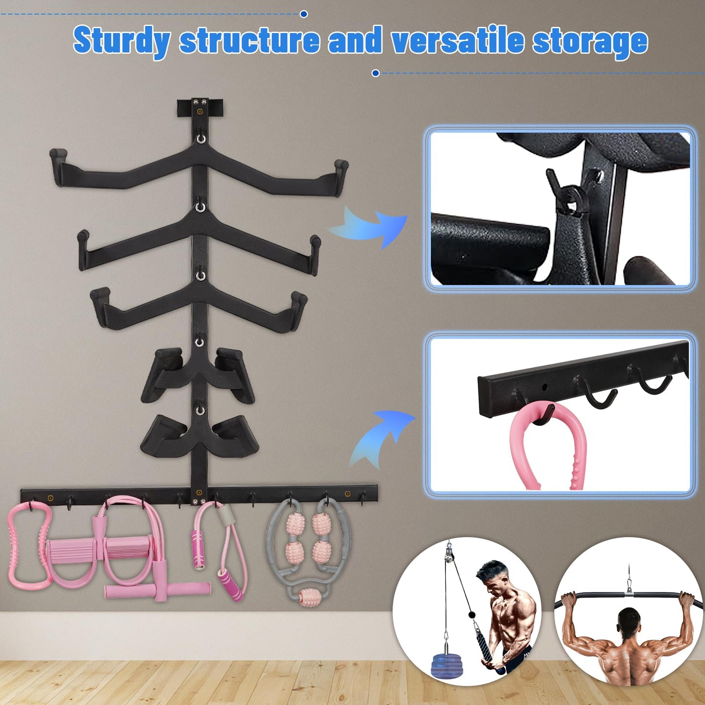 Whiidoom Lat Pulldown Attachments Lat Pull Down Bar Storage Rack for Mag Grip Lat Pulldown Machines Attachments Stand Cable Attachment Storage Rack for Home Gym and Gym Wall Storage