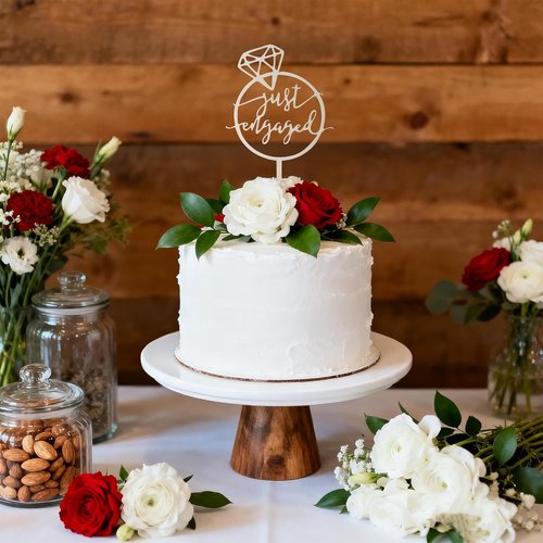 Just Engaged Cake Topper - Elegant Mirror Wood Sign for Engagement Party & Wedding Decor