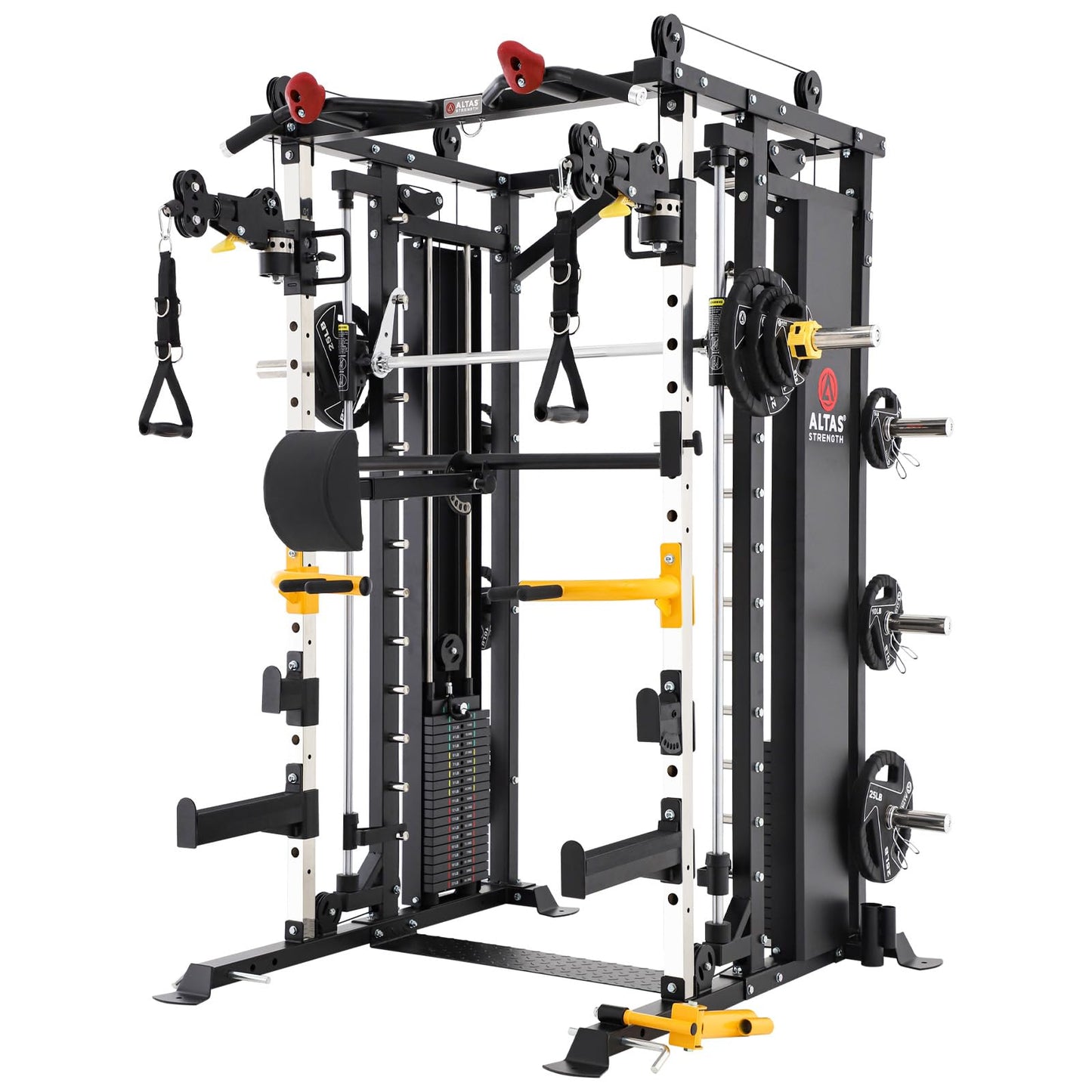 Altas Strength Light Commercial Smith Machine Home Gym with Pulley System Squat Rack Pull-Up Bar Total Body Cage Workout Equipment Tower Weight Lifting Leg Press Strength Training 3087B