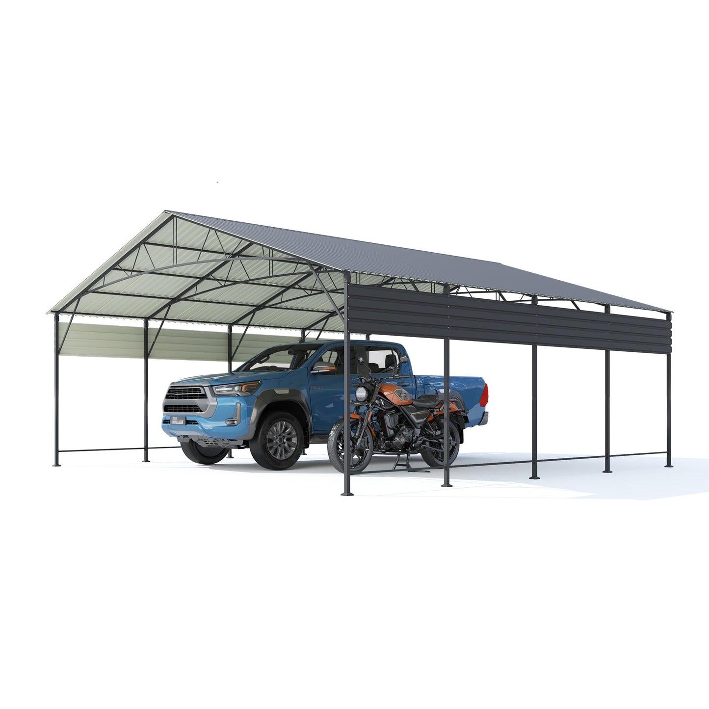 Patiowell 20x20 FT Metal Carport, Heavy Duty Oversized Carport with Reinforced Frame and Galvanized Steel Roof, All-Weather Garage Car Port Shelter for 2 Cars, Trucks, Boats and Tractors, Black