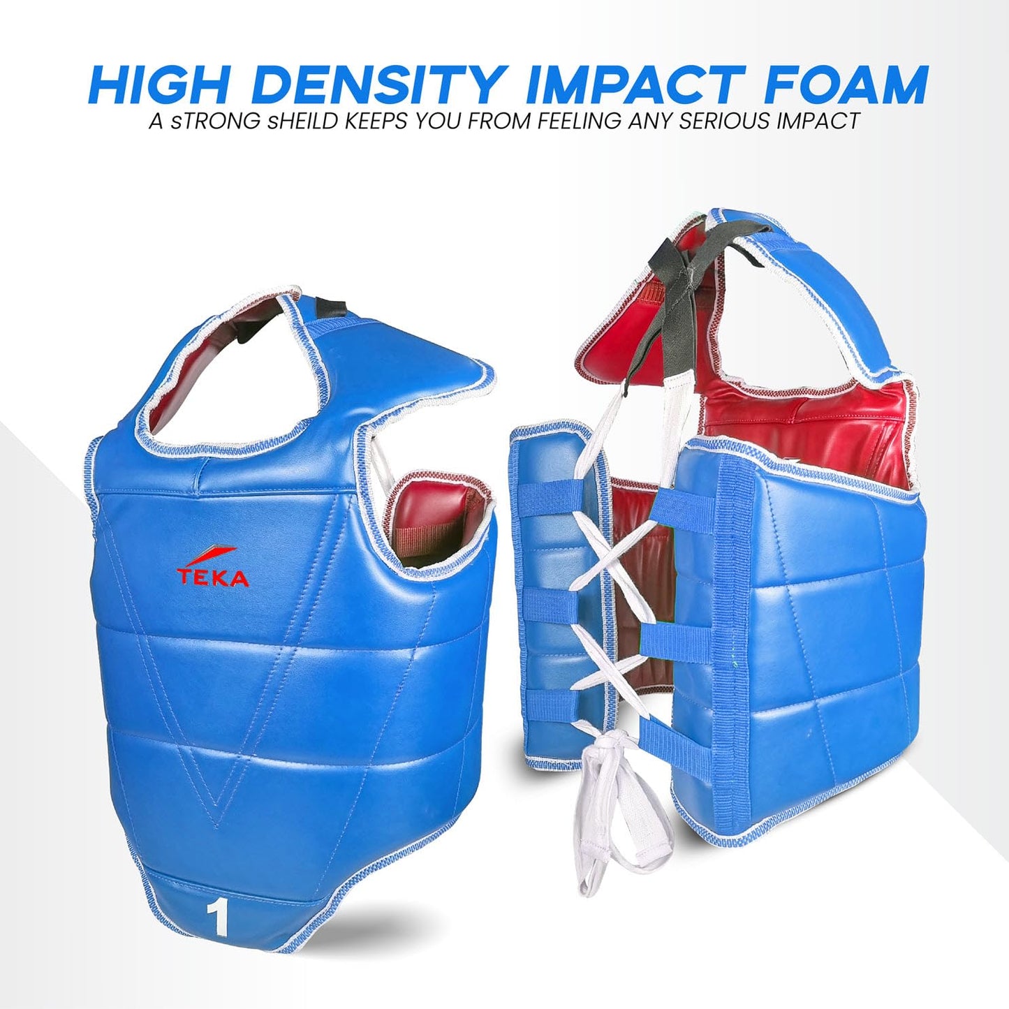 Victorbudo USA Boxing Body Protector Reversible, Kickboxing MMA Muay Thai Chest Guard, Sparring Training Heavy Punching, Adjustable Shield, Martial Arts Upper Belly Protection Pad (X-Large - Red/blue)