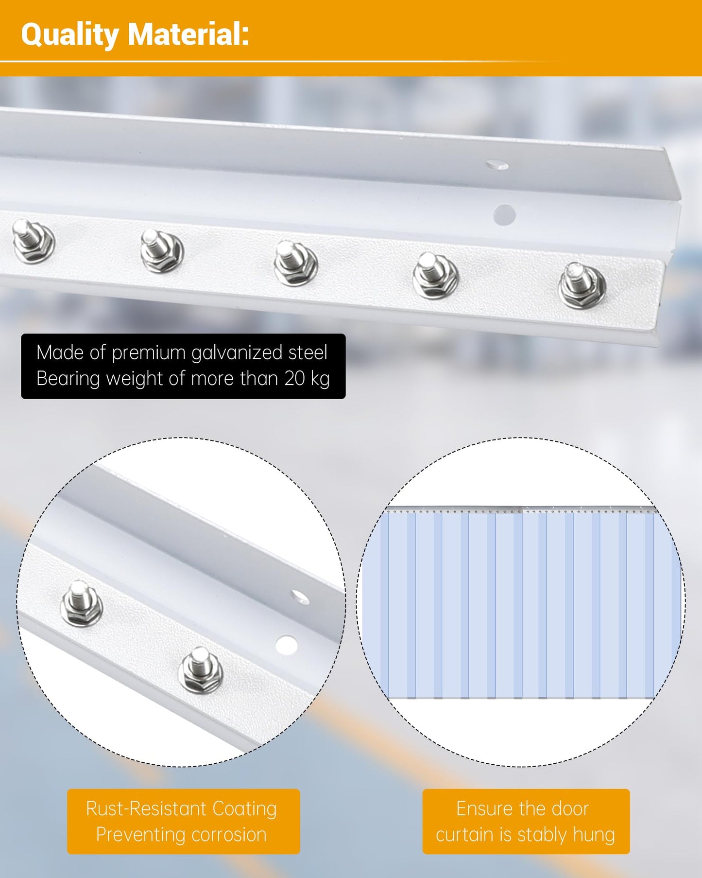 16 Foot Strip Curtain Door Hardware, Commercial Industrial Use Plastic Strip Door Hanger（Not Equipped With Plastic Rubber Curtain）, Galvanized Steel, Fit for Porch/Garage/Warehouse/Pet House Curtain