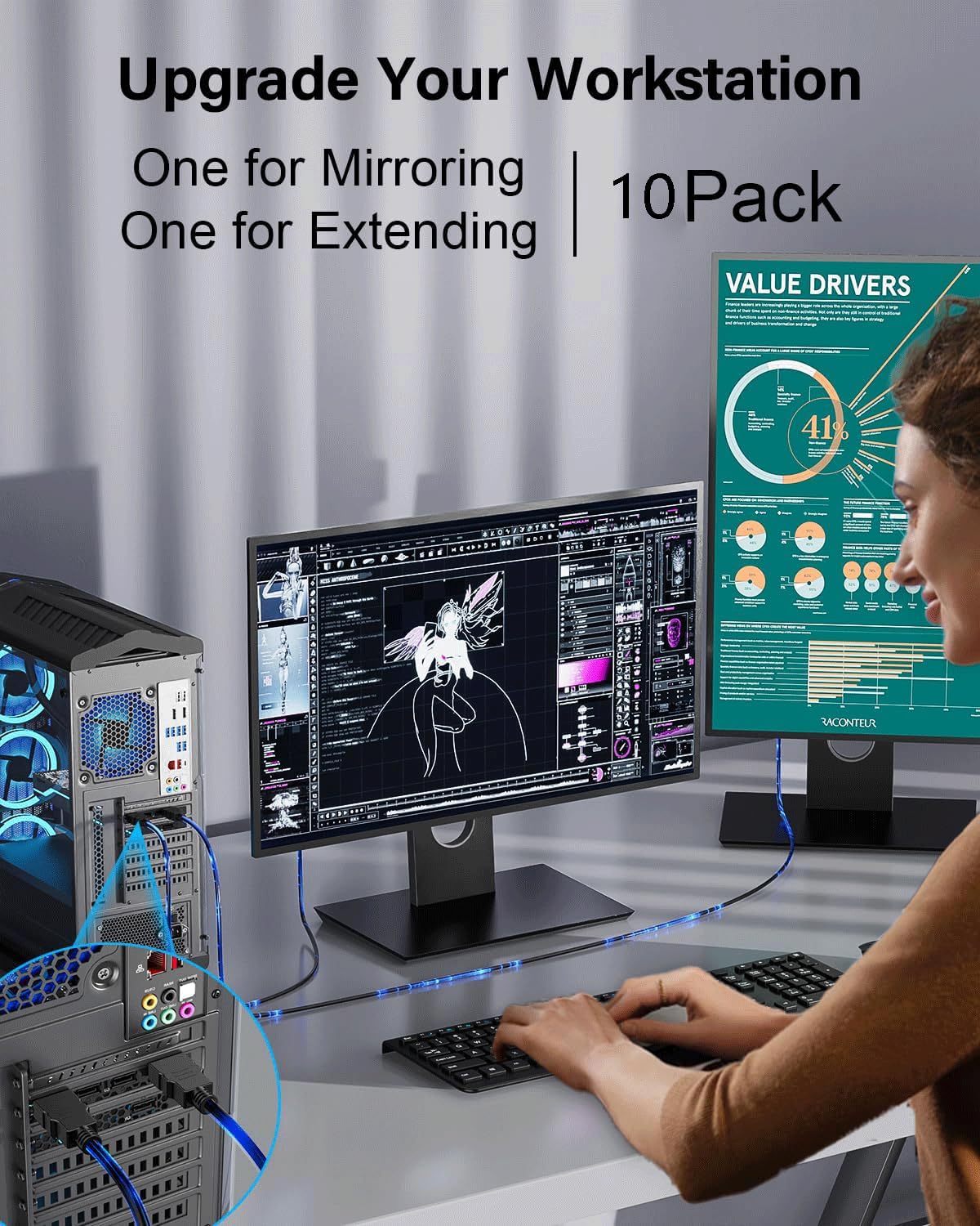 4K 6FT 10 Pack, 2.0 CL3 4K@60Hz, 2K@120Hz, 3D, PS5, HDMI Cable High Speed HDMI Shielded Rated Cord for Gaming Monitor